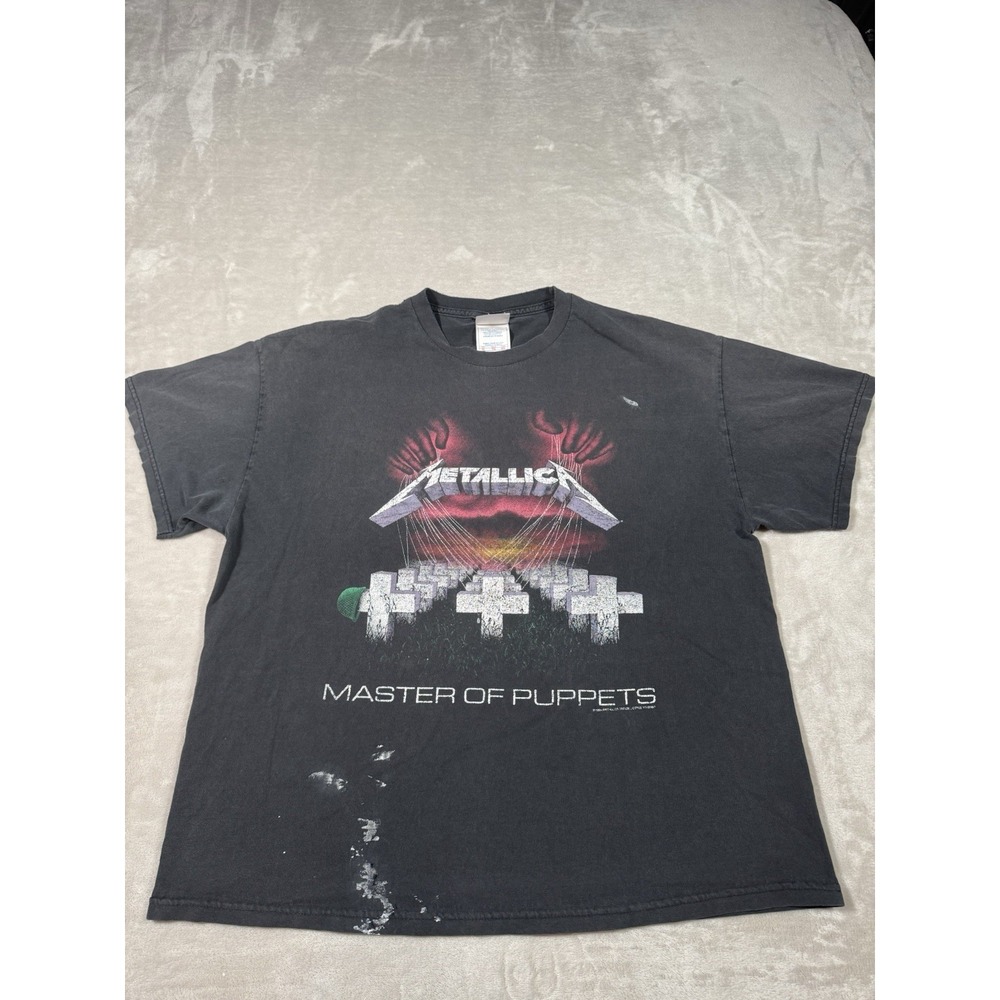 Vintage 90s Metallica Master Of All Puppets Tour Shirt Size 2XL Black Faded